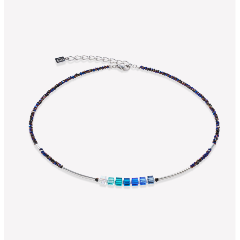 Coeur de Lion - Collier perles bleues, acier argenté - Ref 5027/10-0700