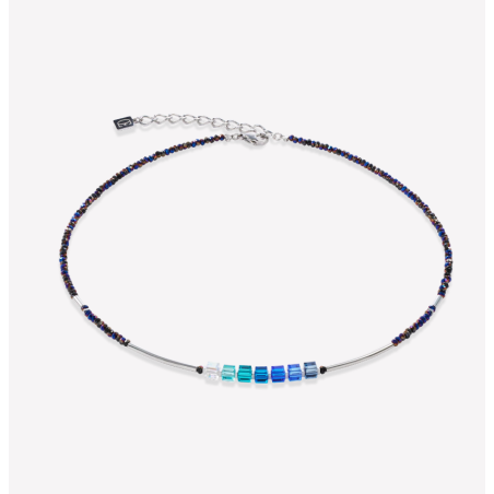 Coeur de Lion - Collier perles bleues, acier argenté - Ref 5027/10-0700