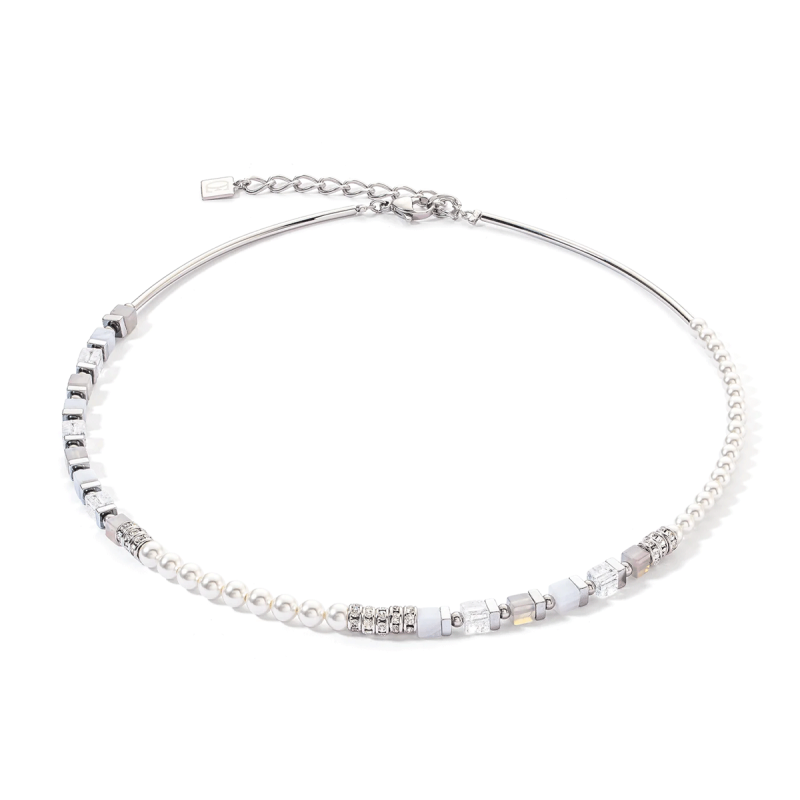 Coeur de Lion - Collier Geocube blanc bleu - Ref 4354/10-0720