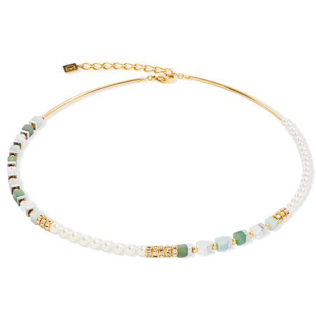 Coeur de Lion - Collier Geocube blanc vert acier doré - Ref 4354/10-0500