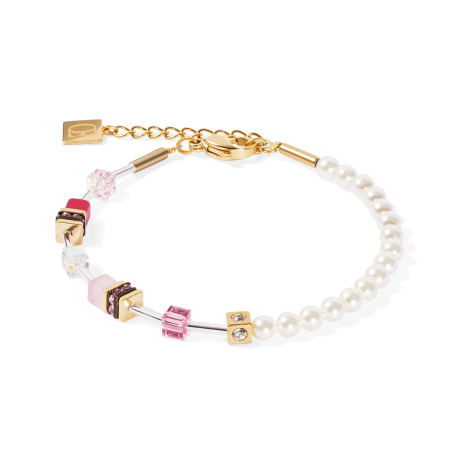 Coeur de Lion - Bracelet Geocube rose blanc acier doré - Ref 4087/30-1916