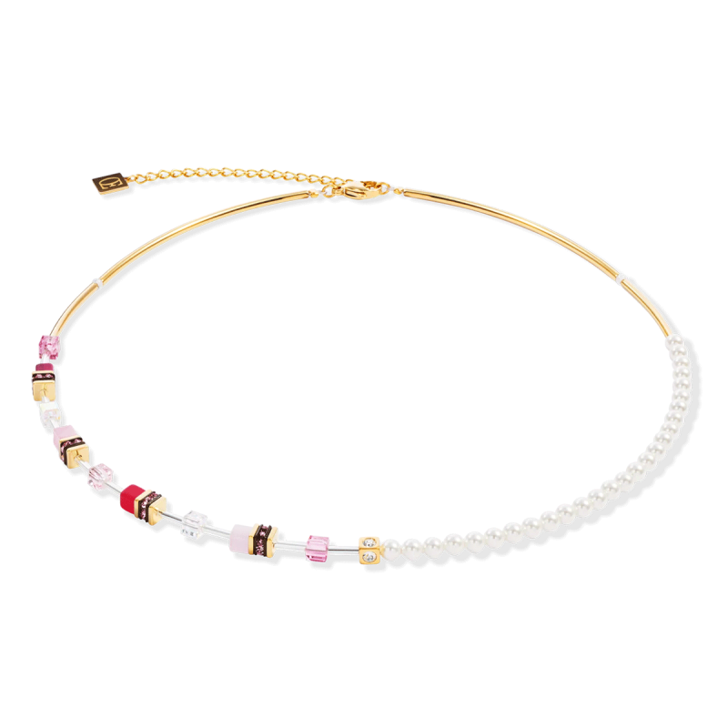 Coeur de Lion - Collier Geocube blanc acier doré - Ref 4087/10-1916
