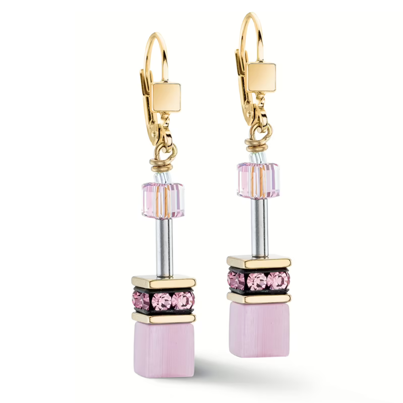 Coeur de Lion - Boucles d'oreilles Geocube rose acier doré - Ref 4020/20-1920