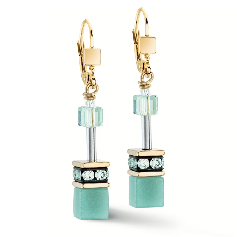 Coeur de Lion - Boucles d'oreilles Geocube vert acier doré - Ref 4020/20-0533