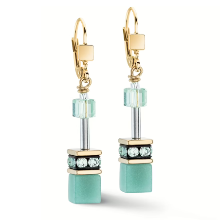 Coeur de Lion - Boucles d'oreilles Geocube vert acier doré - Ref 4020/20-0533