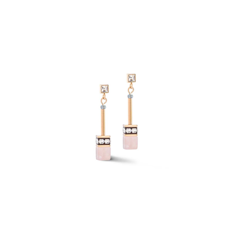 Coeur de Lion - Boucles d'oreilles Geocube rose acier doré - Ref 3035/21-1912