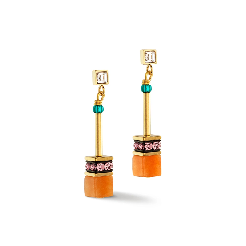 Coeur de Lion - Boucles d'oreilles Geocube orange acier doré - Ref 3035/21-1582
