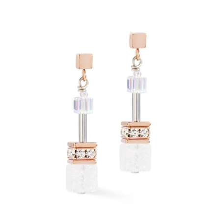 Coeur de Lion - Boucles d'oreilles Geocube blanc acier rose - Ref 3018/21-1425