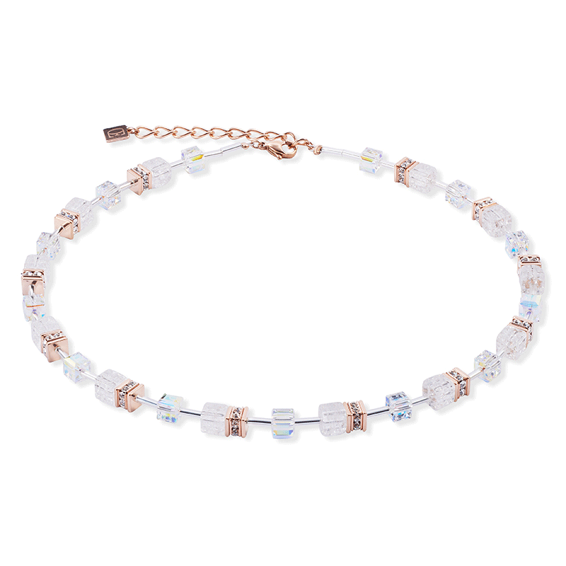 Coeur de Lion - Collier Geocube blanc acier rose - Ref 3018/10-1425