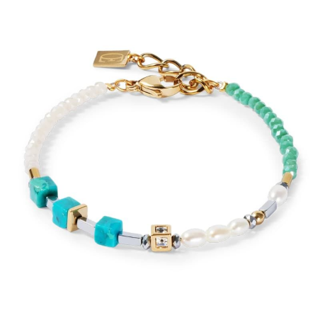 Coeur de Lion - Bracelet Geocube blanc turquoise acier doré - Ref 1126/30-0605