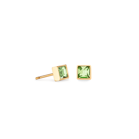 Coeur de Lion - Boucles d'oreilles clous cristal vert acier doré - Ref 0501/21-0516