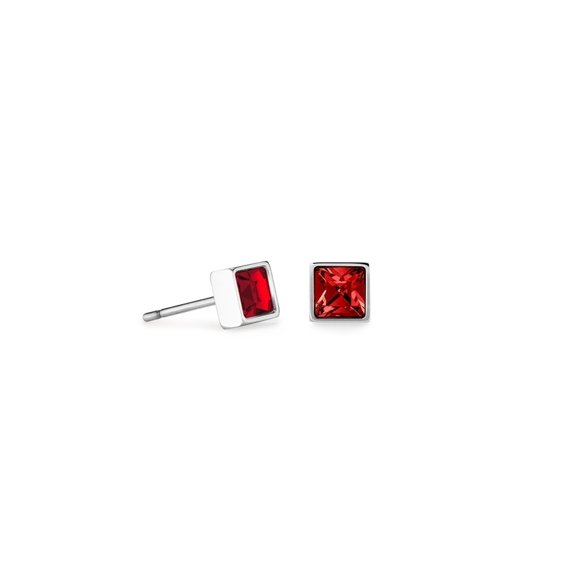 Coeur de Lion - Boucles d'oreilles clous cristal rouge acier - Ref 0501/21-0317