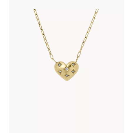 Fossil - Collier coeur acier doré - Ref JF04856710