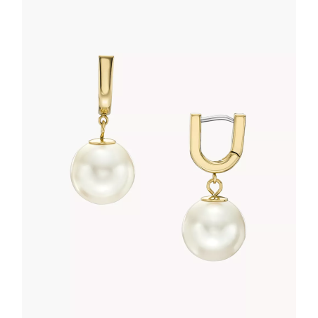 Fossil - Boucles d'oreilles pendantes perles acier doré - Ref JF04730710