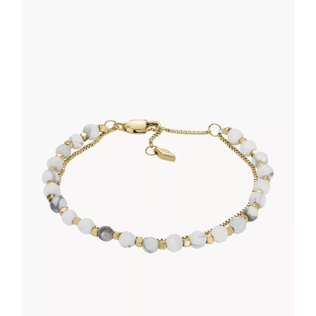 Fossil - Bracelet perles Howlite acier doré - Ref JF04443710