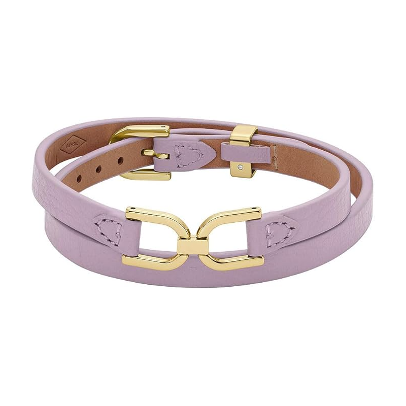 Fossil - Bracelet cuir violet motif lien acier doré - Ref JF04435710