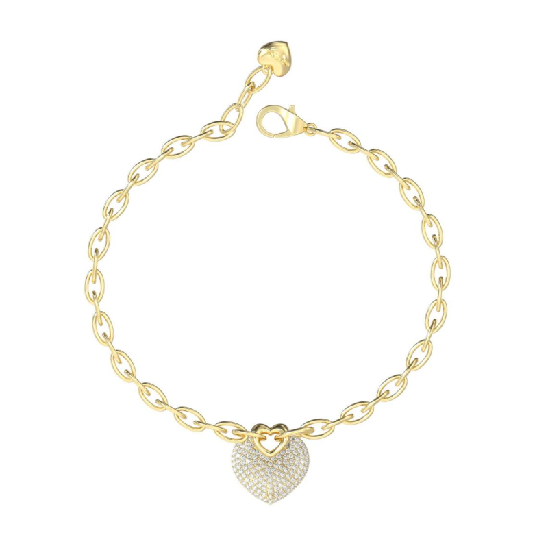 Guess - Bracelet coeur zirconium et acier doré - Ref JUBB05214JWYGS