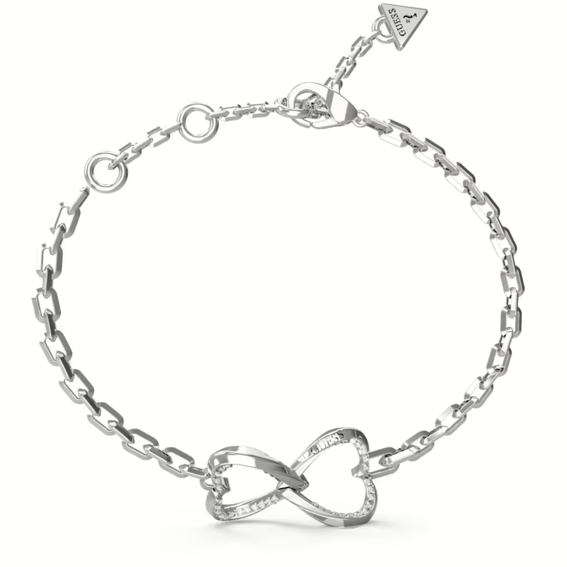 Guess - Bracelet acier argenté Coeurs entrelacés ajourés - Ref JUBB04618JWRHS
