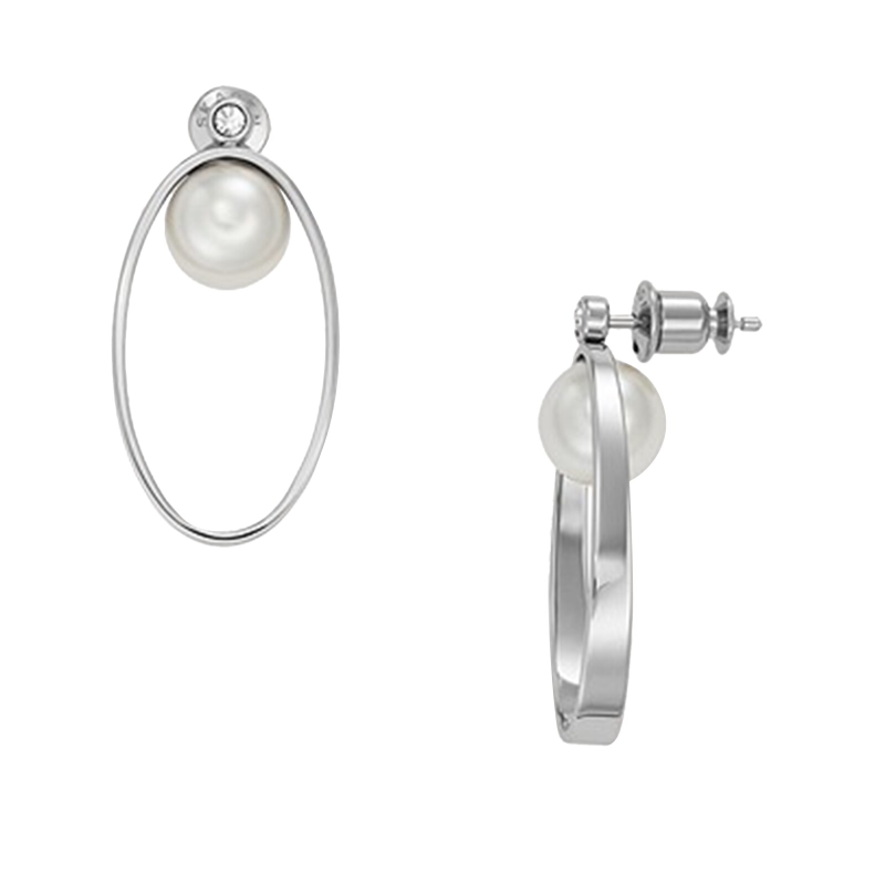 Skagen - Boucles d'oreilles anneaux perles acier argenté - Ref SKJ1606040
