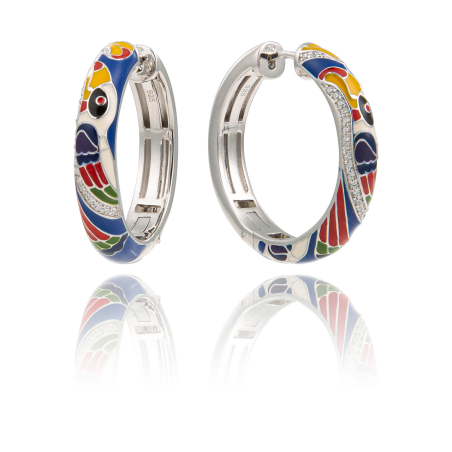 Una Storia - Boucles d'oreilles créoles Toucan argent rhodié 925/1000 - Ref CR121113