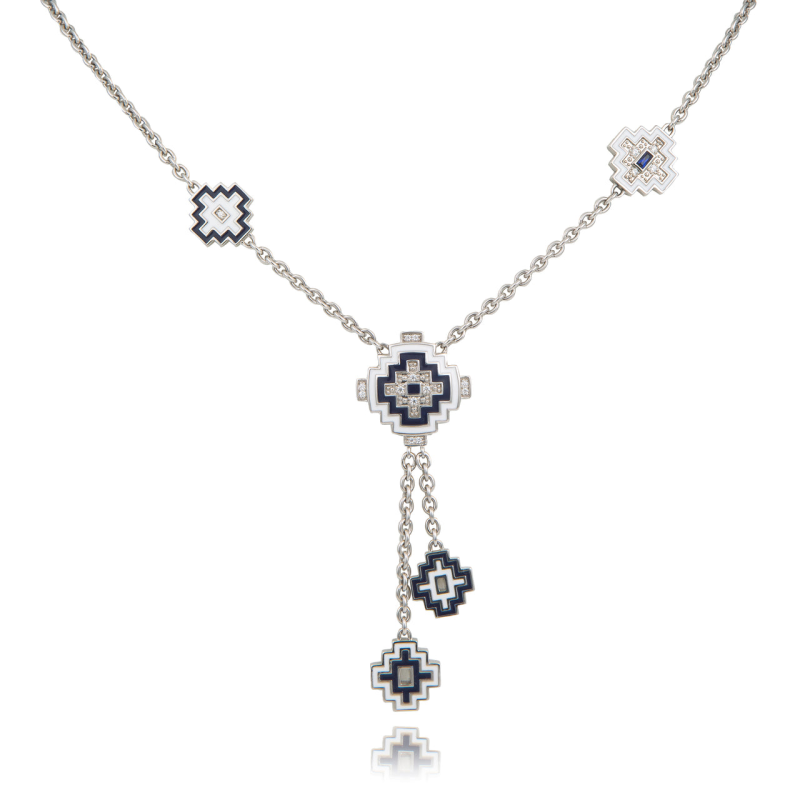 Una Storia - Collier Aztec oxyde de zirconium, argent rhodié 925/1000 - Ref CL121086