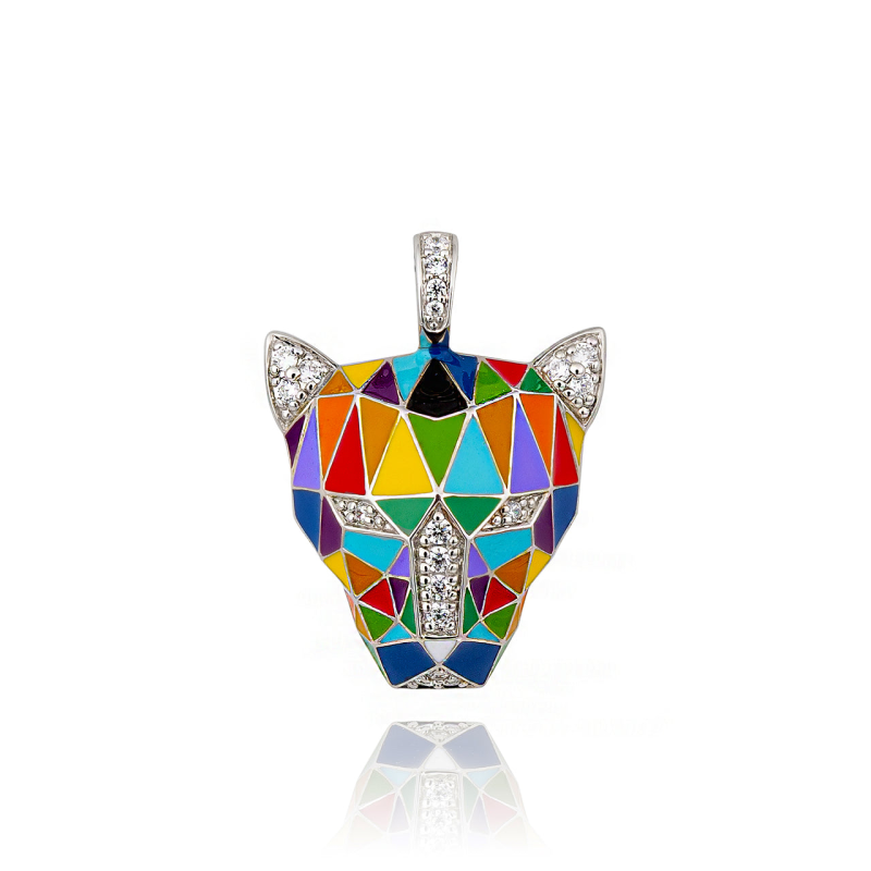 Una Storia - Pendentif Panthère  multicolore, argent 925/1000 et oxydes - Ref BQ121219