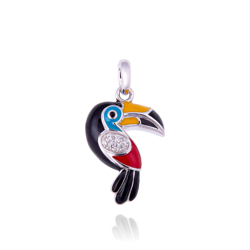 Una Storia - Pendentif Toucan multicolore, argent 925/1000 et oxydes - Ref BQ12116