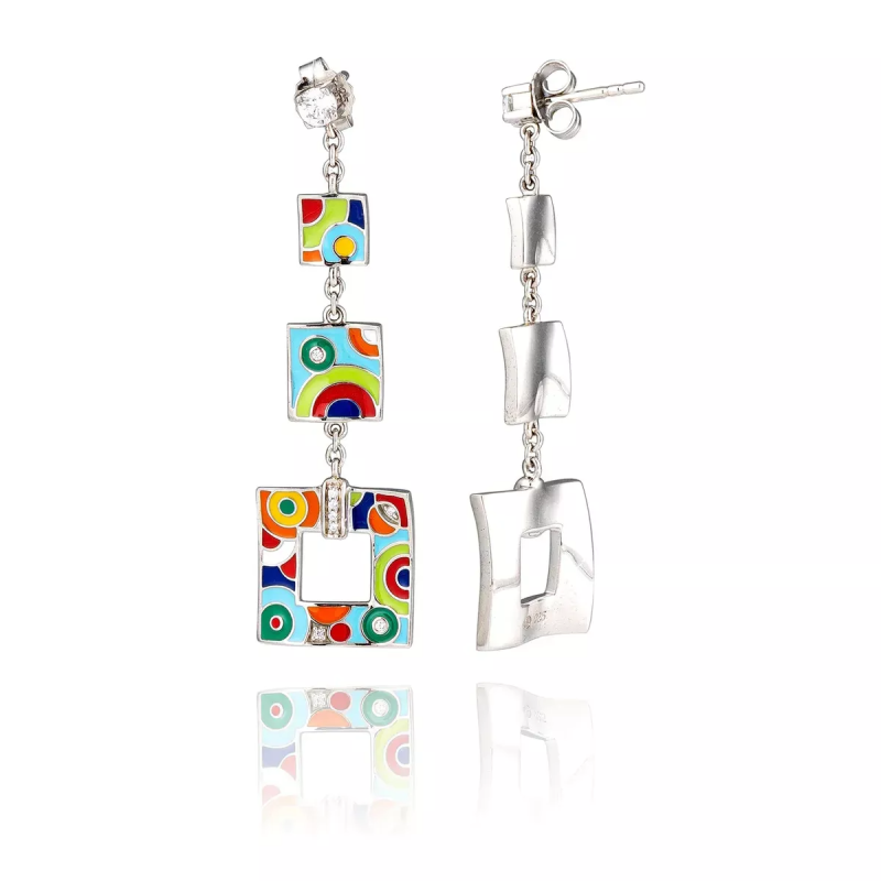 Una Storia - Boucles d'oreilles pendantes carrés  et argent 925/1000 - Ref BO121220