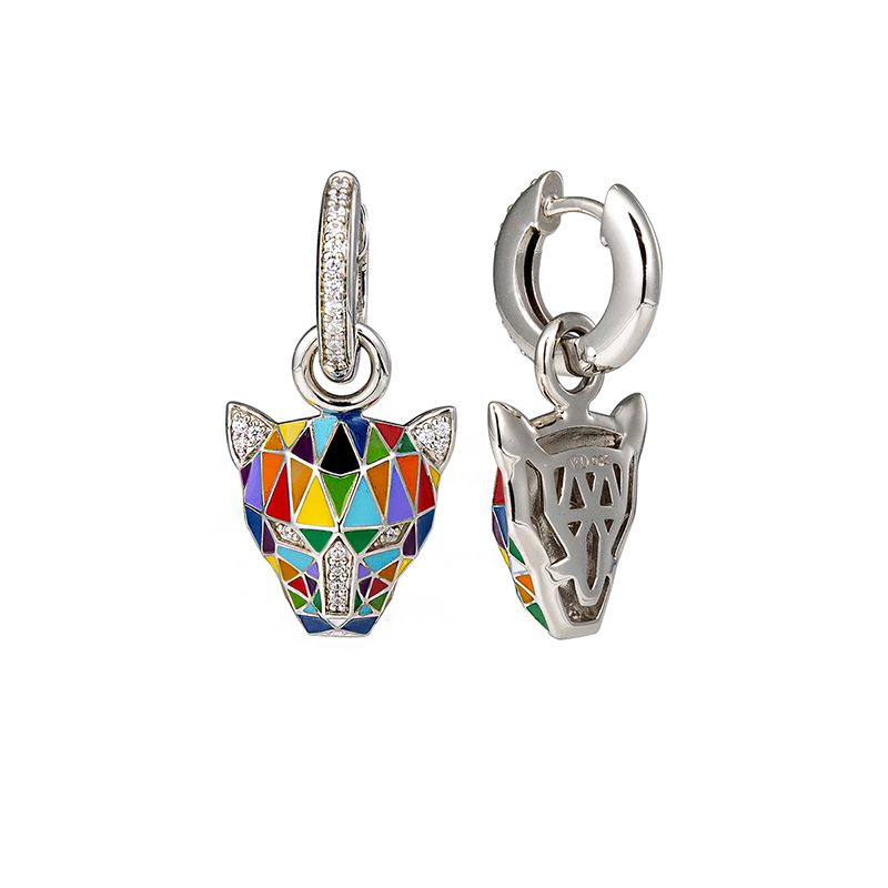 Una Storia - Boucles d'oreilles pendantes Panthères  et argent 925/1000 - Ref BO121219