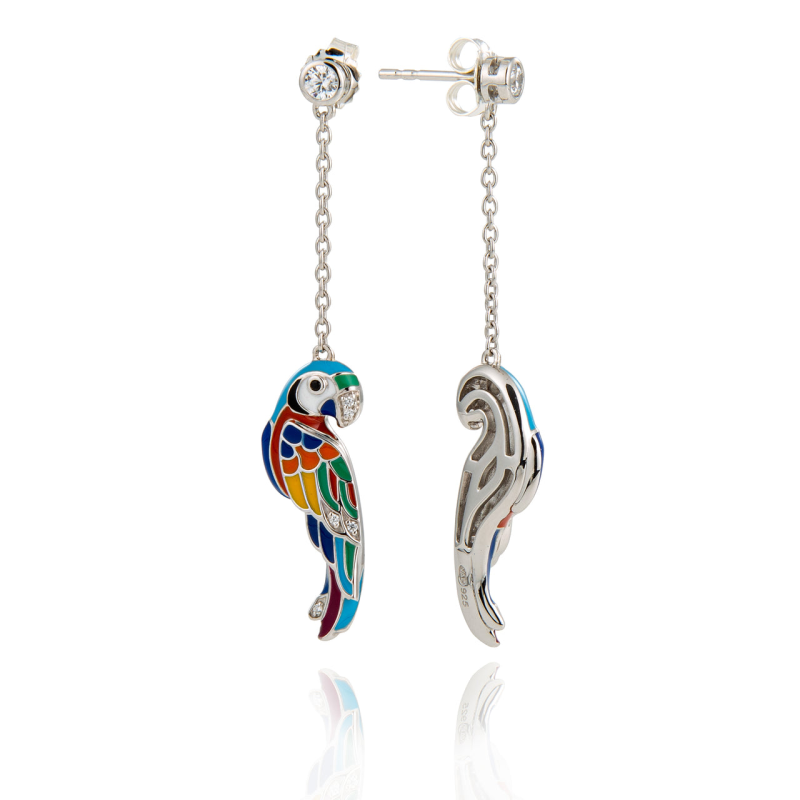 Una Storia - Boucles d'oreilles pendantes perroquets,  et argent 925/1000 - Ref BO121212