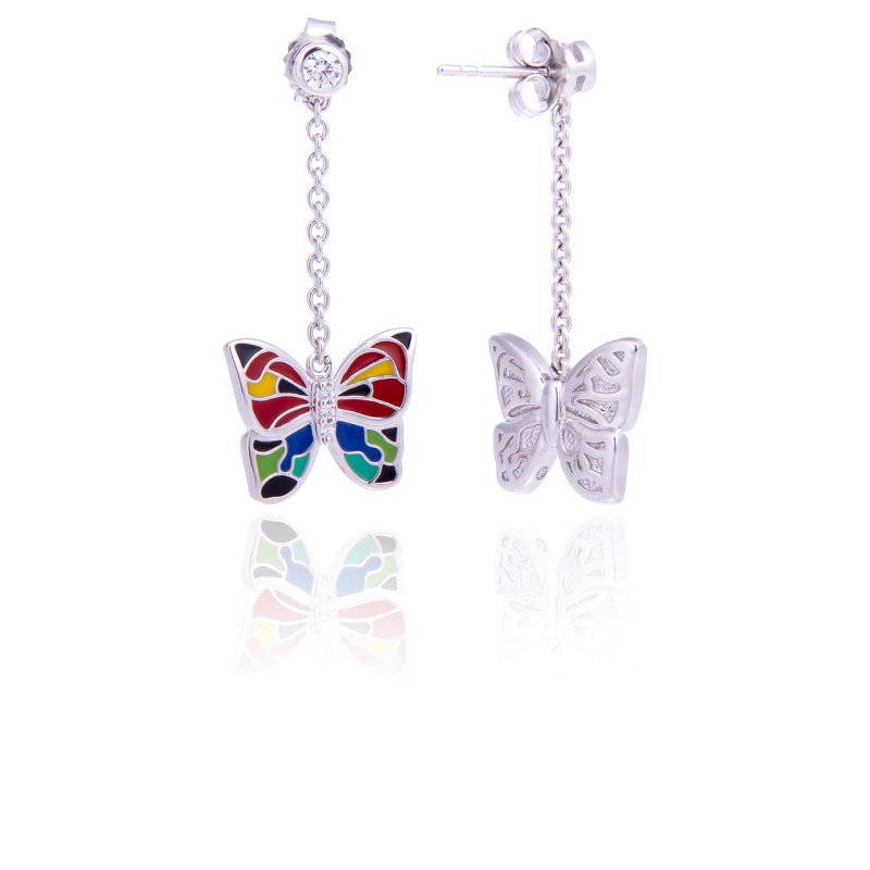 Una Storia - Boucles d'oreilles pendantes papillons,  et argent 925/1000 - Ref BO121100