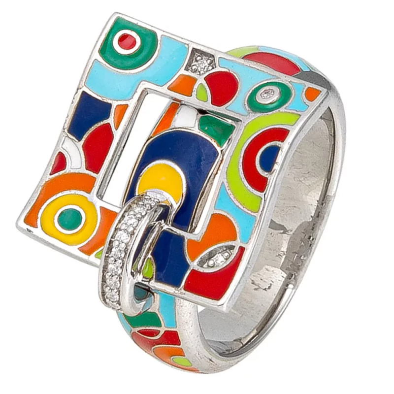 Una Storia - Bague Carré argent 925/1000 et oxyde - T56 - Ref BG121220