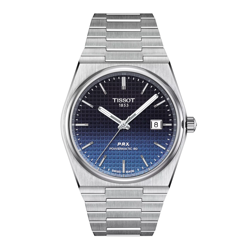 Montre Homme Tissot PRX automatique noir caméléon bleu bracelet acier - Réf. T1374071105101