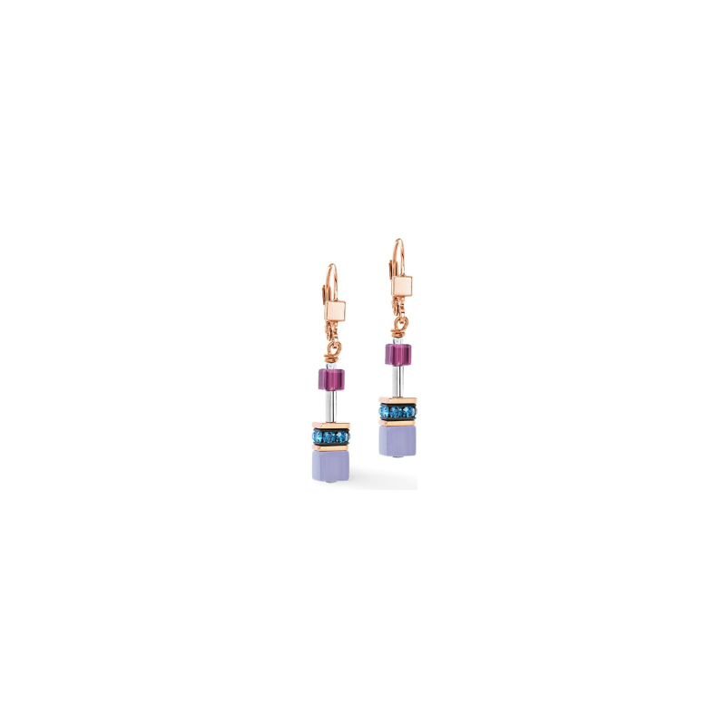 Coeur de Lion - Boucles d'oreilles GeoCube Iconic acier bicolore, cristaux violet rose 2838/20-0807