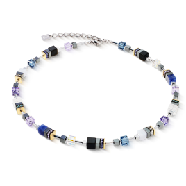 Coeur de Lion - Collier GeoCube Iconic Blue Moon cristaux multicolores, acier blanc 3017/10-0708