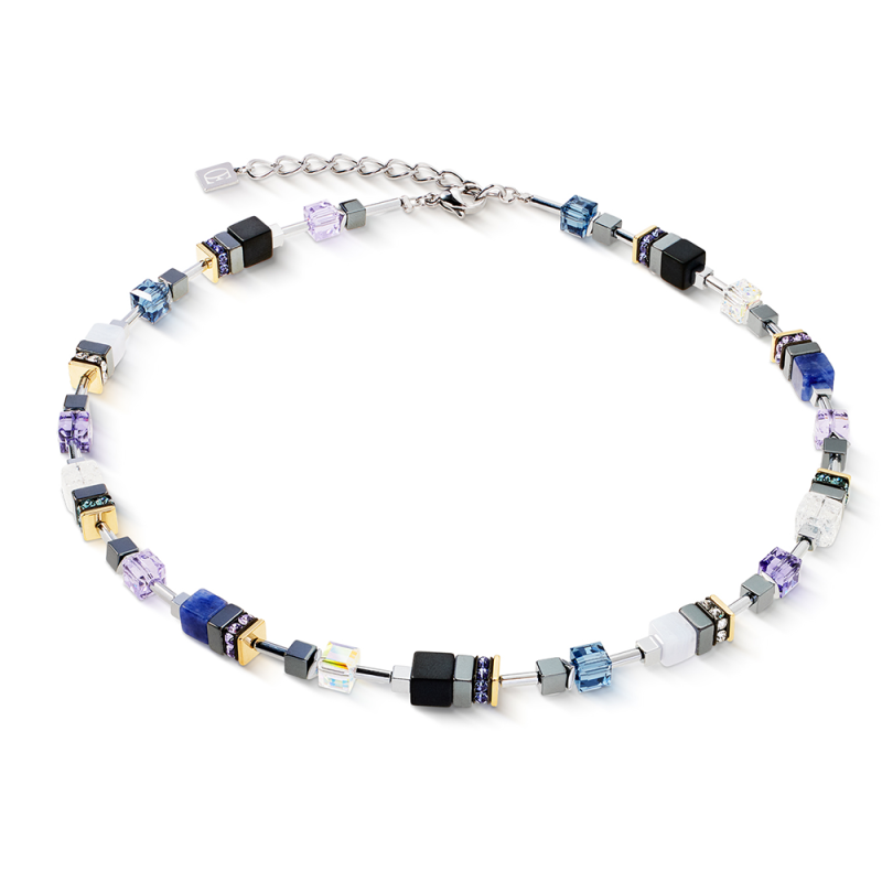 Coeur de Lion - Collier GeoCube Iconic Blue Moon cristaux multicolores, acier blanc 3017/10-0708