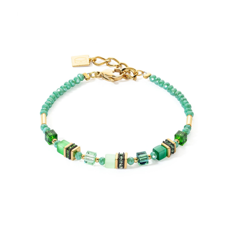 Coeur de Lion - Bracelet GeoCube cristaux verts, acier doré 4565/30-0500