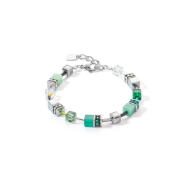 Coeur de Lion - Bracelet Geocube Iconic acier argenté et cristaux verts 2838/30-0500