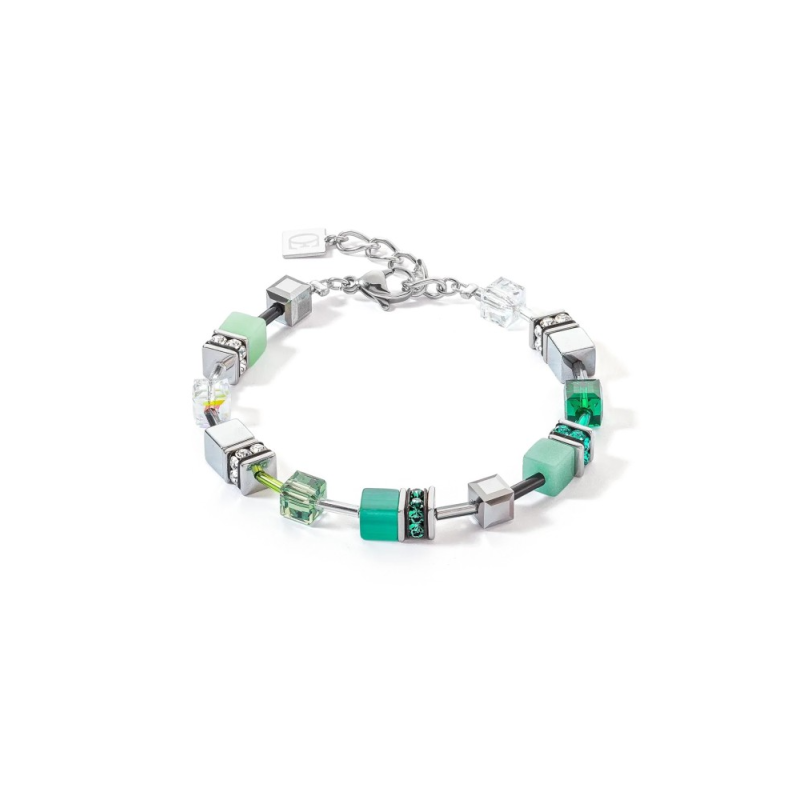 Coeur de Lion - Bracelet Geocube Iconic acier argenté et cristaux verts 2838/30-0500