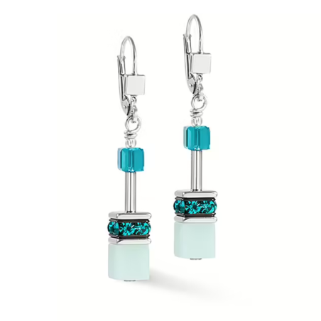 Coeur de Lion - Boucles d'oreilles Geocube Iconic acier argenté et cristaux bleu acier 4010/20