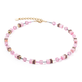 Coeur de Lion - Collier Geocube Iconic acier argenté et cristaux roses 4020/101920