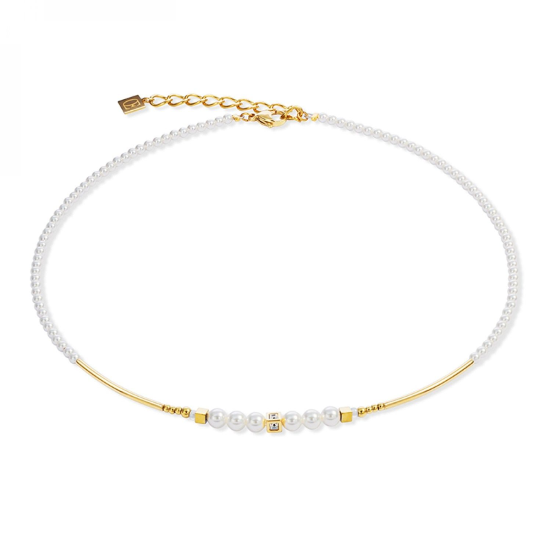 Coeur de Lion - Collier Geocube Iconic acier argenté et perles blanches 4312/10-1416