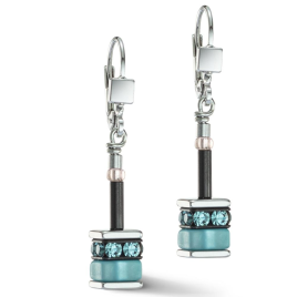 Coeur de Lion - Boucles d'oreilles Geocube Sparkling Classic acier argenté et cristaux bleu 4409/20-2011