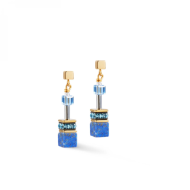 Coeur de Lion - Boucles d'oreilles Geocube acier et lapis lazuli 4905/21-0700