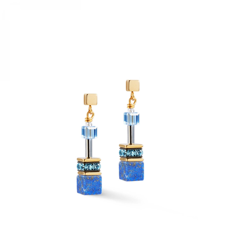 Coeur de Lion - Boucles d'oreilles Geocube acier et lapis lazuli 4905/21-0700
