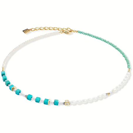 Coeur de Lion - Collier Geocube et perles, acier doré 1126/10-0605