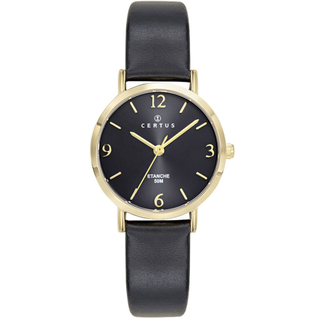 Certus - Montre Femme Quartz Dorée 30 mm Cuir Noir 646612