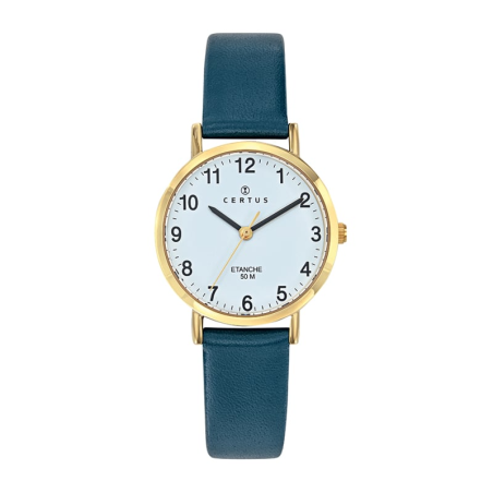 Certus - Montre Femme Quartz Dorée 30 mm Cuir bleu 646581