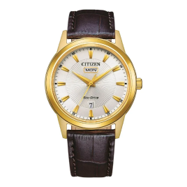 Citizen - Montre Homme Eco-Drive 40 mm Dorée Cuir Marron AW0102-13AC