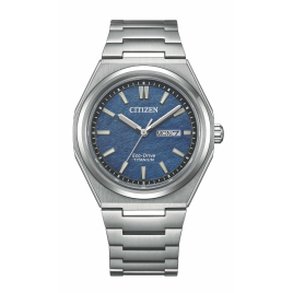 Citizen - Montre Homme Eco-Drive Titane 39 mm Bleu Jour-Date AW0130-85LC